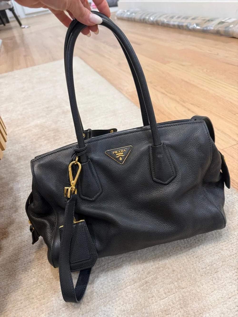 Prada Black Vitello Daino tote with Gold-Tone Accents GREAT CONDITION!! - Picture 1 of 13